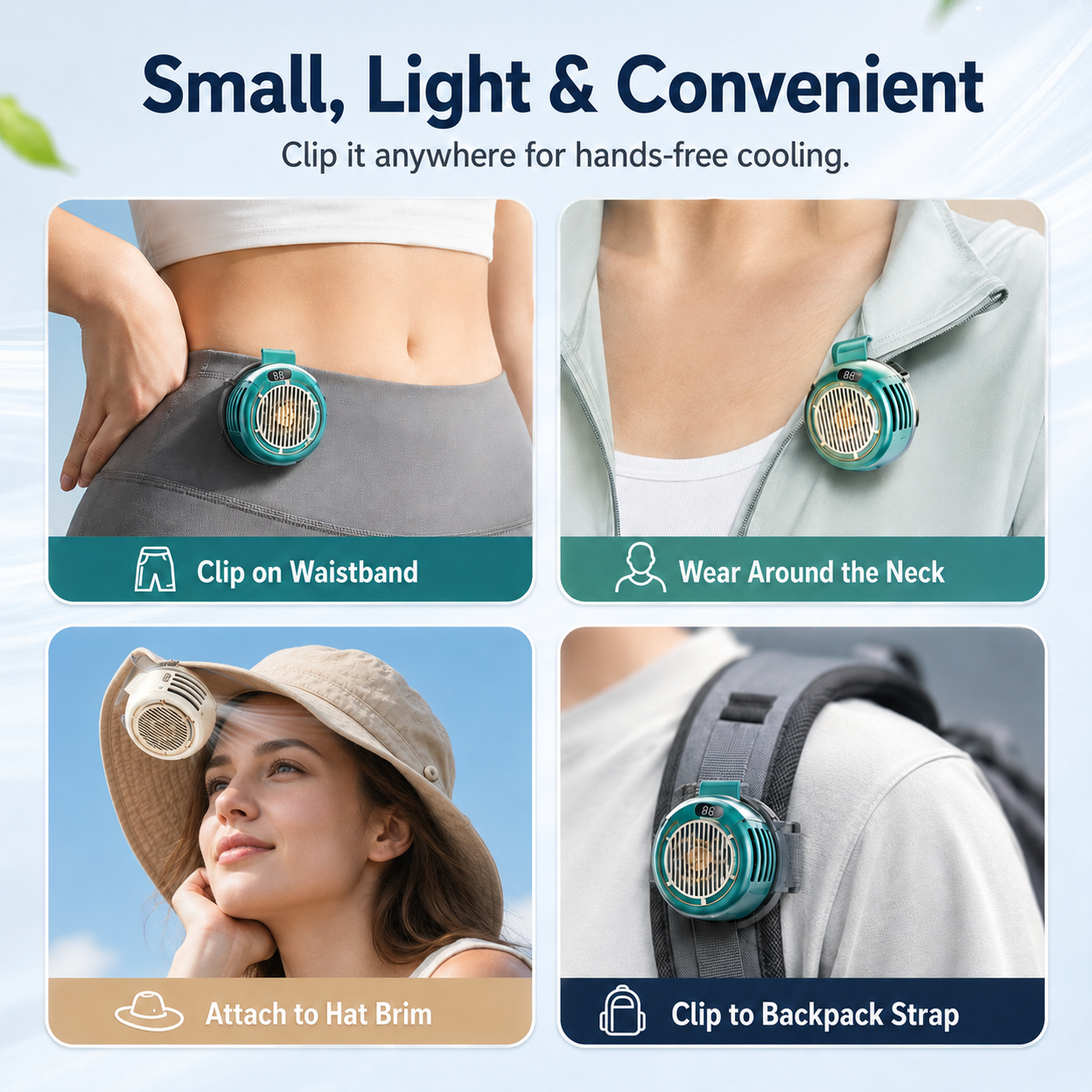 Healrize® Portable Bladeless Waist Clip Fan | Hands-Free USB Rechargeable Cooling Fan with 3 Speeds for Outdoor, Work & Travel🎁