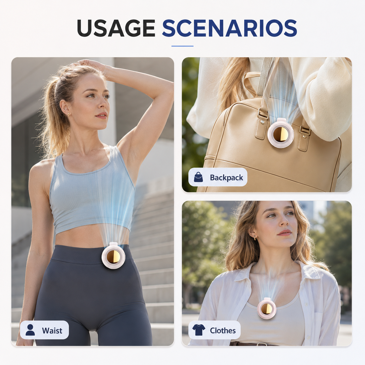Healrize® Portable Bladeless Waist Clip Fan | Hands-Free USB Rechargeable Cooling Fan with 3 Speeds for Outdoor, Work & Travel🎁