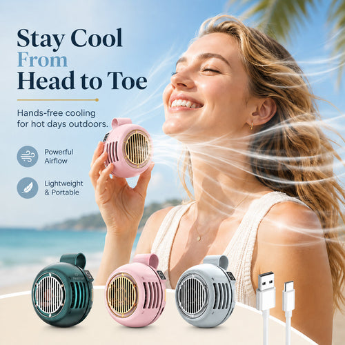 Healrize® Portable Bladeless Waist Clip Fan | Hands-Free USB Rechargeable Cooling Fan with 3 Speeds for Outdoor, Work & Travel🎁
