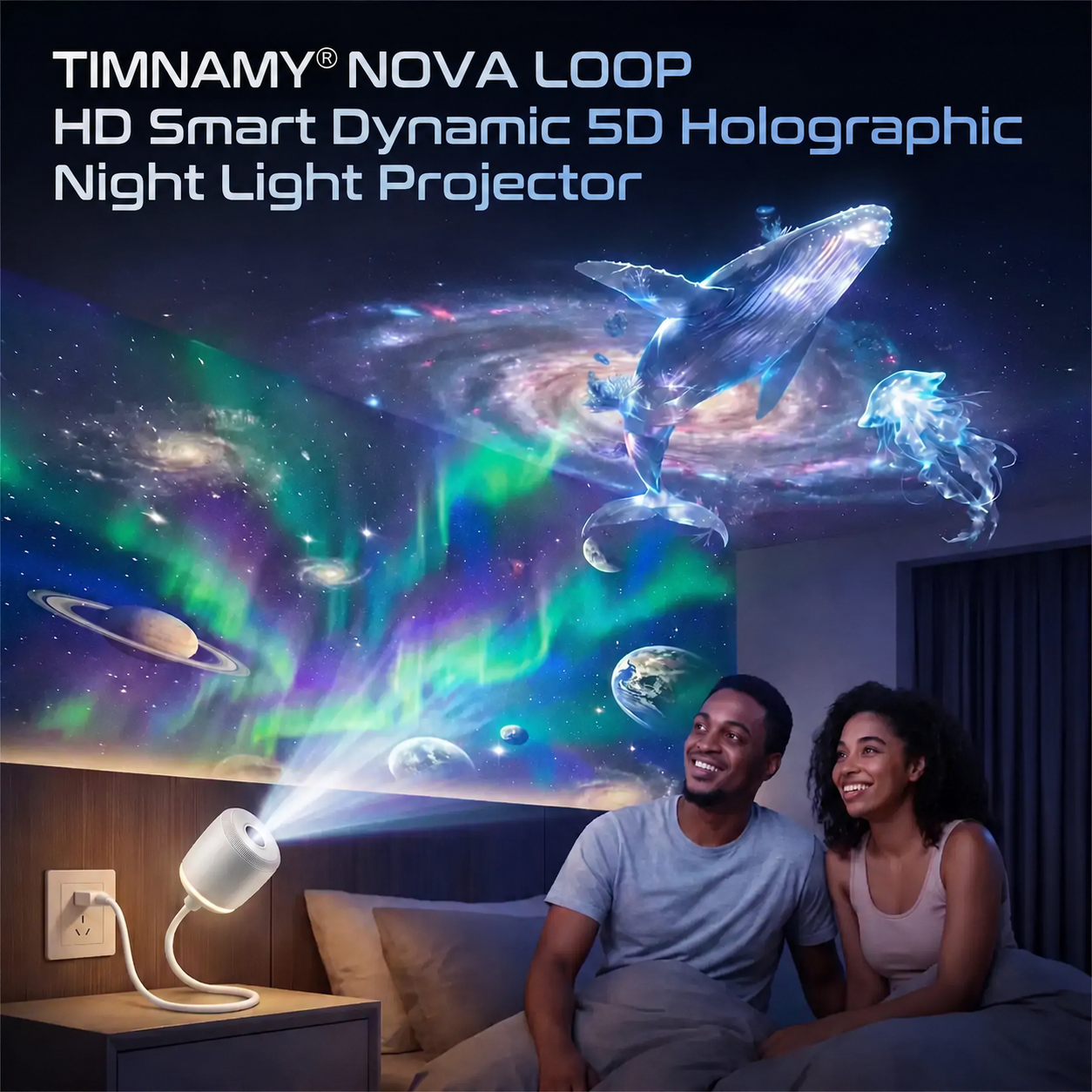 TIMNAMY®🌈☀️ NEXT-GEN SMART PROJECTION HD Smart Dynamic 5D Holographic Night Light Projector☀️