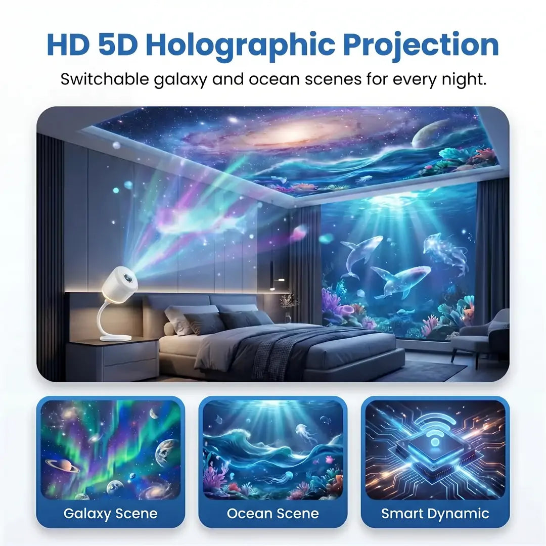 🌌TIMNAMY® NEXT-GEN SMART PROJECTION HD Smart Dynamic 5D Holographic Night Light Projector🌌