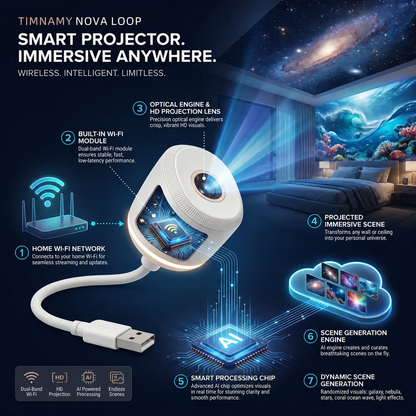 TIMNAMY®🌈☀️ NEXT-GEN SMART PROJECTION HD Smart Dynamic 5D Holographic Night Light Projector☀️