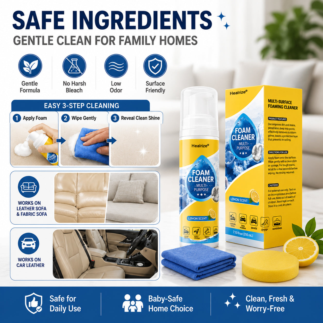 🔥 Healrize® 4-in-1 Multi-Enzyme Foam Cleaner | Deep Cleaning Foam for Car Interior, Sofa, Kitchen & Bathroom✨✨2