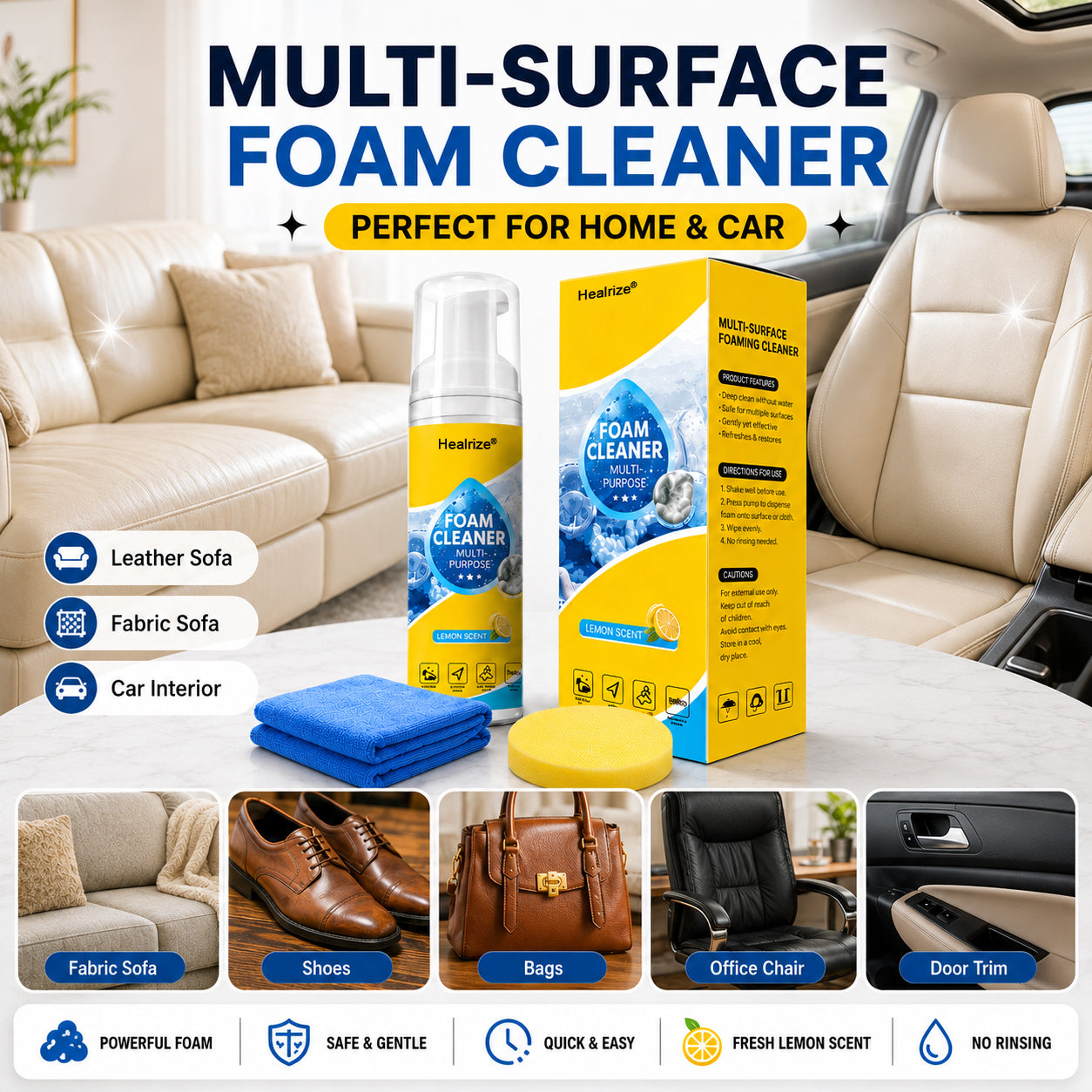 🔥 Healrize® 4-in-1 Multi-Enzyme Foam Cleaner | Deep Cleaning Foam for Car Interior, Sofa, Kitchen & Bathroom✨✨2