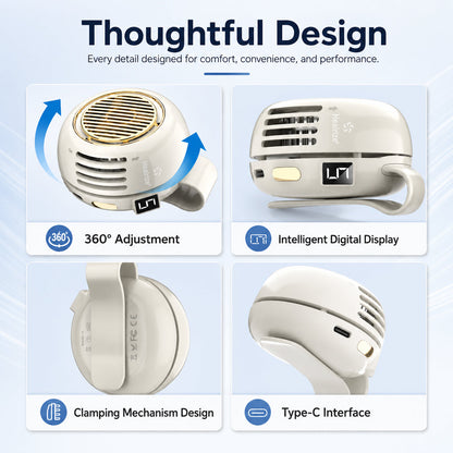 Healrize® Portable Bladeless Waist Clip Fan | Hands-Free USB Rechargeable Cooling Fan with 3 Speeds for Outdoor, Work & Travel🎁