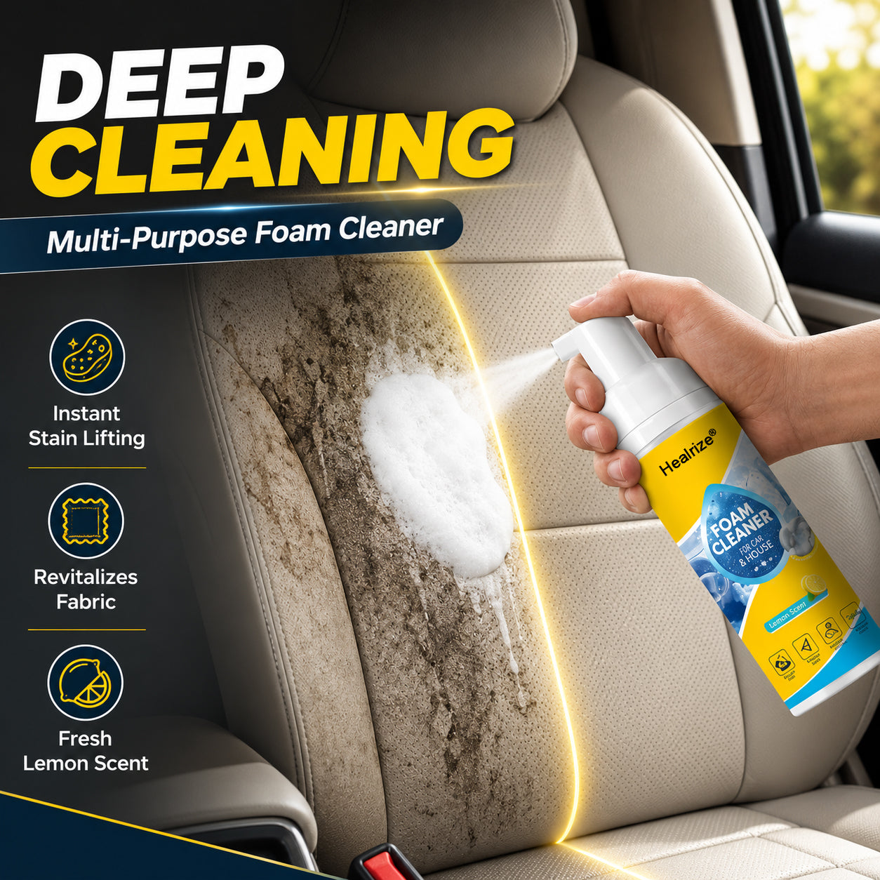🔥 Healrize® 4-in-1 Multi-Enzyme Foam Cleaner | Deep Cleaning Foam for Car Interior, Sofa, Kitchen & Bathroom✨✨2