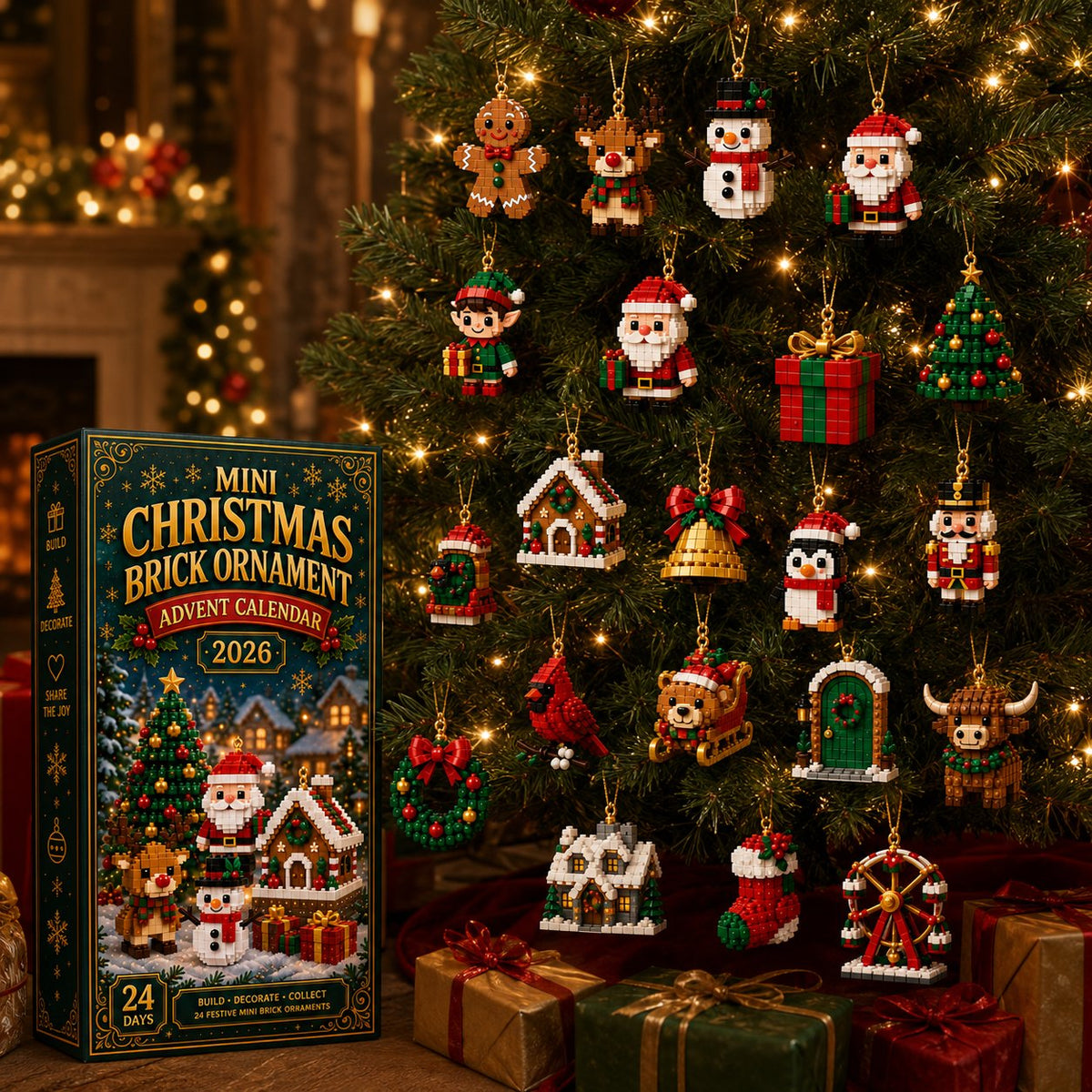 ⏳ Last day to save 49% – 🎄 24-Day Mini Christmas Ornament Advent Calendar | 24 unique festive buildable designs with hanging loops—perfect for decorating Christmas trees, wreaths, and holiday displays🎁