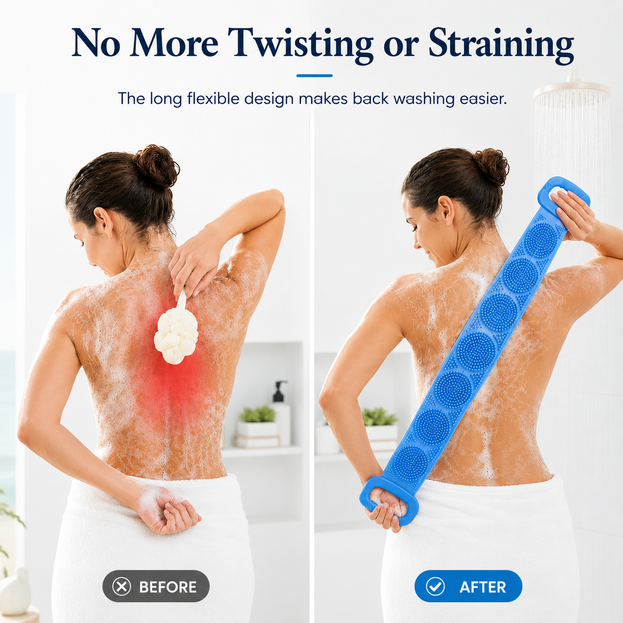 🐳 Healrize®  27.6" Dual-Sided Silicone Back Scrubber — Extra-Long Flexible Bath Strap with Easy-Grip Handles🐳