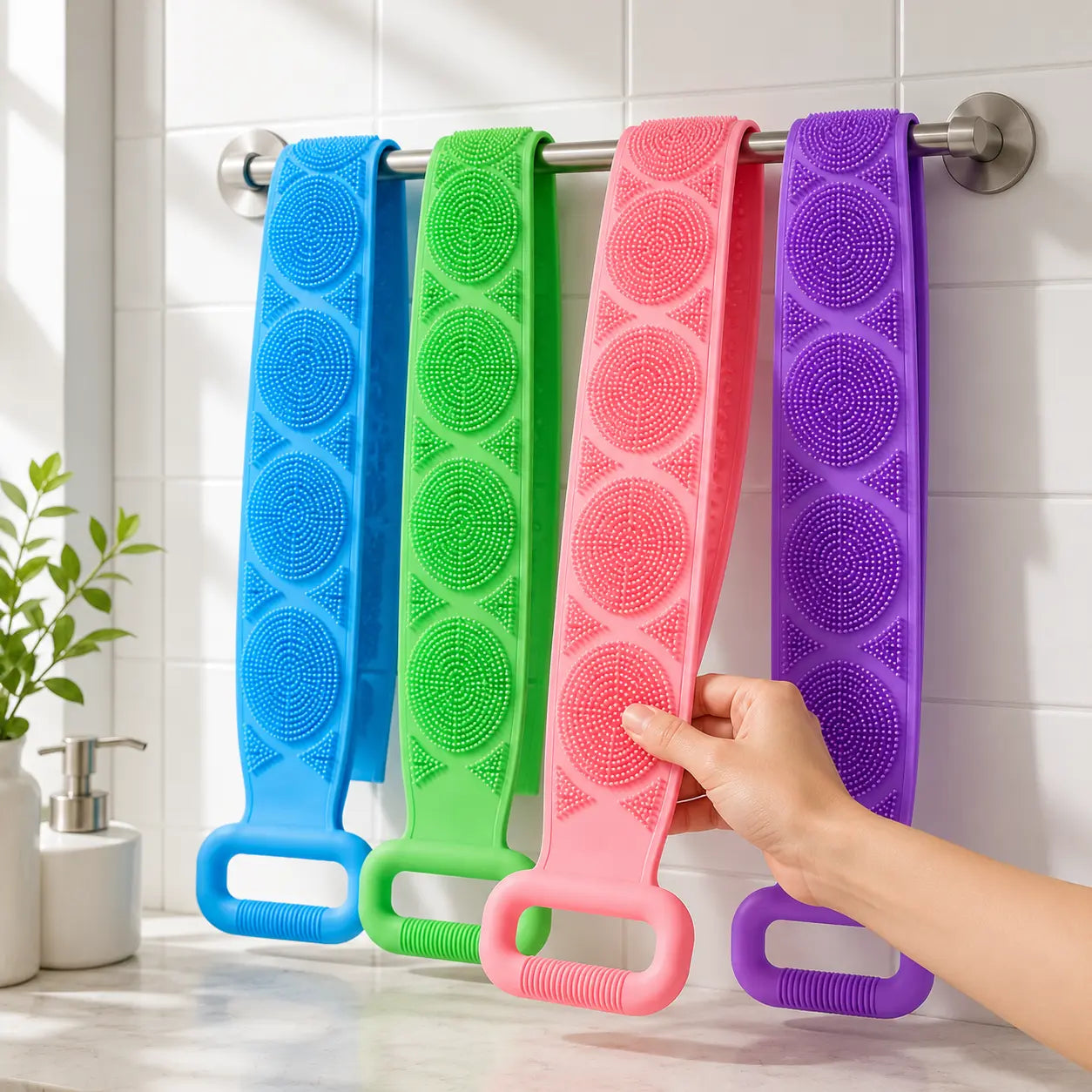 🐳 Healrize®  27.6" Dual-Sided Silicone Back Scrubber — Extra-Long Flexible Bath Strap with Easy-Grip Handles🐳