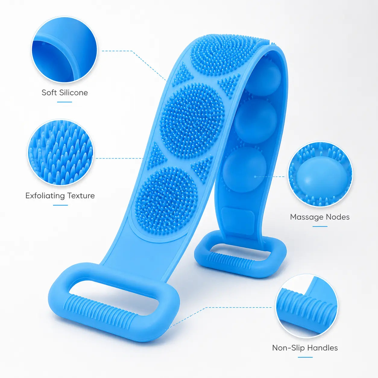 🐳 Healrize®  27.6" Dual-Sided Silicone Back Scrubber — Extra-Long Flexible Bath Strap with Easy-Grip Handles🐳